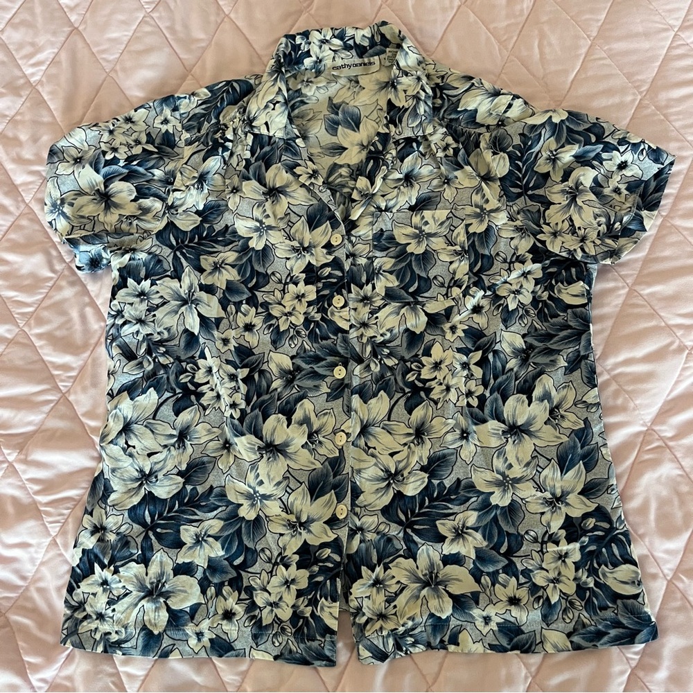 Cathy Daniels | Blue Floral Print Blouse